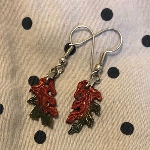 Handmade leather leaf earrings